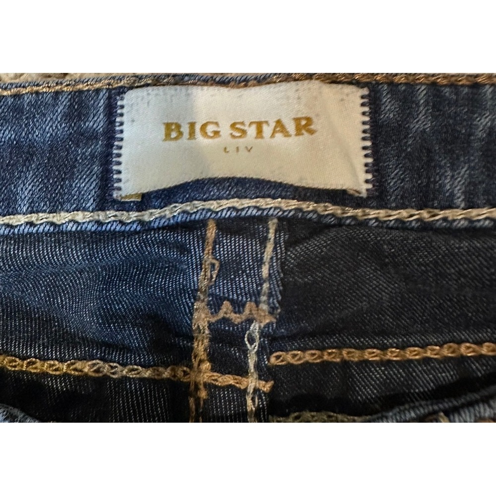 Big Star Liv‎ Low Rise Flare Jeans Dark Wash Contrast Stitch Women's 30R - Picture 2 of 10